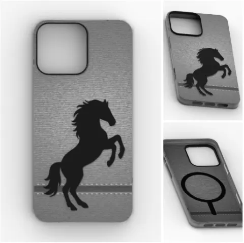 Equestrian Horse Silhouette MagSafe Case for iPhone 16 Pro Max – Textured Grip Cover with Reinforced Camera Bezel & Lens Protector Frame