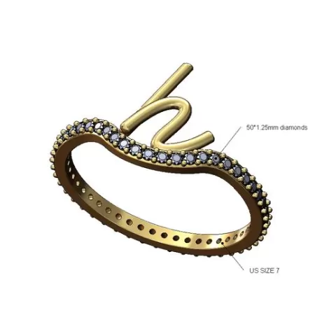 H letter initial 3d lowercase wire diamond eternity ring 3D print model