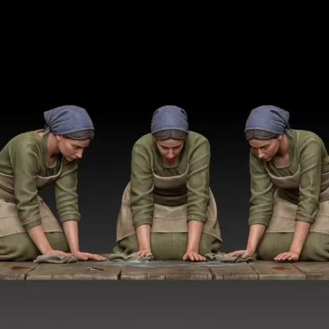 Traditional Village Woman Cleaning: A Folk Art 3D Printable Miniature