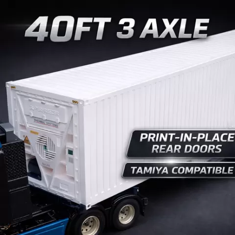 TAMIYA 1/14 RC TRUCK 40FT HIGH CUBE REEFER CONTAINER TRAILER – 3 AXLE – PRINT-IN-PLACE DOORS