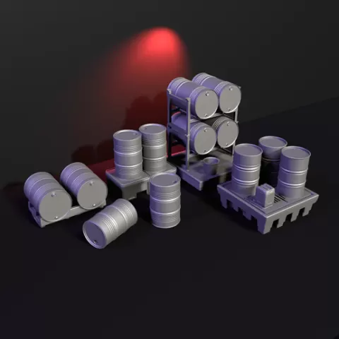 Oil Drums Cargo Pack – Industrial Scatter Set (5 Models for 1:35 & 28mm Wargaming) Military and Civilian Scenary