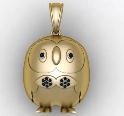 Cute Owl Pendant with Stone Settings – 3D Printable Jewelry Model | Animal Necklace Charm STL