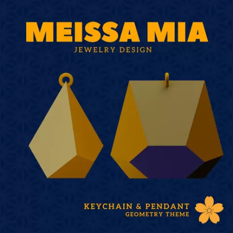 03. Elongated Sphenoid Hendecahedron Keychain – 42. Space Filling Polyhedra Pendant and Keychain - 3D Print File for Geometric Keychain & Pendant - Girl's Fashion Accessories