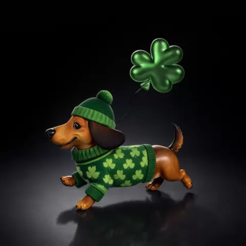 Lucky Dachshund St Patrick’s Day 3D Print – Cute Shamrock Wiener Dog Decor – Festive Irish Puppy Figurine