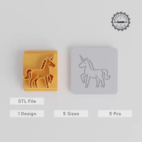 Unicorn Stamp Tile Set, 5 Motif Sizes 20-40mm, Perfect for Clay & Cookie Decorations, Fantasy & Mythical Design