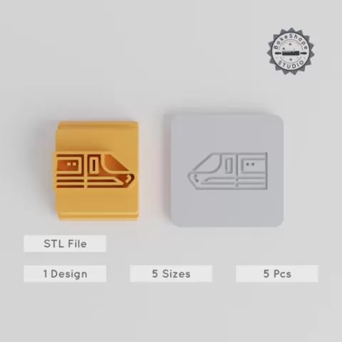 Train Stamp Tile Set, 5 Sizes, Perfect for Clay, Cookies & Fondant, Rail Transport Motifs
