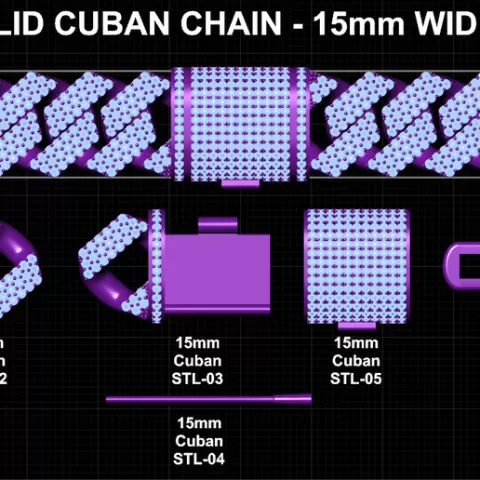 15mm Wide Link Chain - FULL LOCK BOX CUBAN - SOLID 3D print model