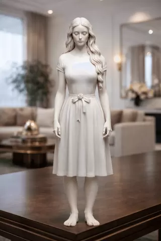 Elegant Woman Dress Statue STL – Minimal Female Figure for 3D Printing