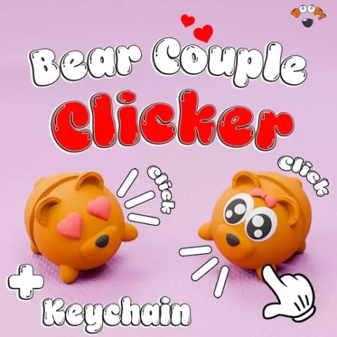 Cute Teddy Bear Couple 🧸💕🧸| Valentine's Day Mini Teddy Bear Fidget Clicker Toy + Keychain | Print-in-Place | Multicolor 3MF STL Files