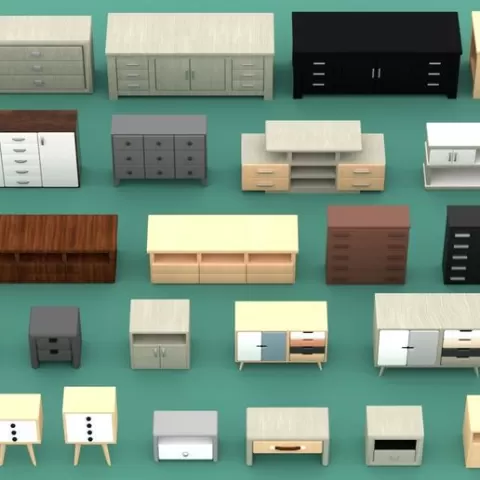 Dresser & Storage Cabinet 3D Model Pack | STL Printable Miniature Furniture | Dollhouse Bedroom Props