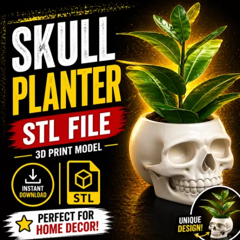 Skull Planter STL, Skull Vase 3D Print File, Gothic Plant Pot, Succulent Holder, Halloween Decor STL, Home Decor Model