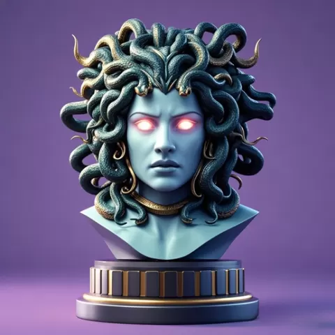 3309 Medusa Gorgon Head Color 3D Model, Halloween, fox, spider, troll, cat, gorgon, wild, bat, monster, gothic, wizard, witch, werewolf, horror, beast, mutant spider, skeleton, skull, 3D, STL
