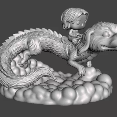 Inspirado en la pelicula la historia sin fin version Funko de Atreyu y Falkor volando con base