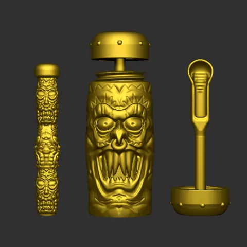 MINI CANISTER SNIFFER TIKI WARRIOR INHALER CANISTER CONTAINER INHALER INNER SCOOP - SNIFF KIT INCLUDES FUNNEL AND INHALER TUBE - SNUFF - STL FILES HIGH DEFINITION
