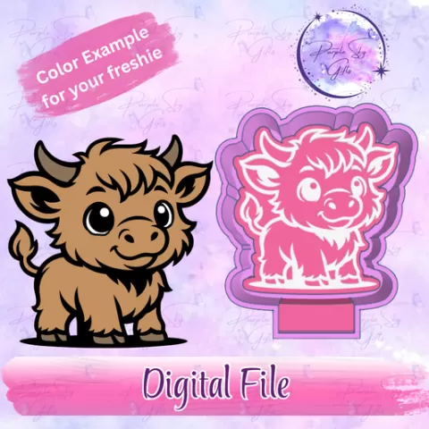 Baby Highland Cow STL DIGITAL FILE For Freshie, Silicone Mold Resin Art, Wax Melts, Candy Molds, Mold Housing