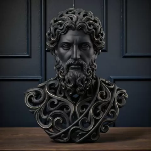 Hades Ornamental Bust – Modern Mythology Sculpture, Perforated Filigree Design, Dark Luxury Art