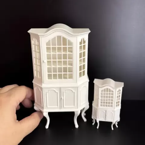 1/12 Scale STL Queen Anne Style Hutch Cupboard China Cabinet Miniature Sideboard Buffet 3D File, Printable Digital Dollhouse Furniture Victorian Style