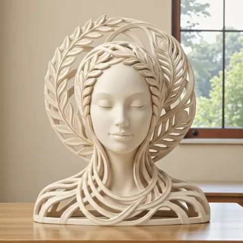 Athena Ornamental Bust – Modern Mythology Sculpture, Elegant Filigree Design, Contemporary Art Bust