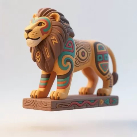 3250 Laughing African Lion with Majestic Mane - Full-Color Totem 3D Model, pug, dachshund, poodle, cat, dog, monkey, zebra, animal, armadillo, lion, fox, faun, pomeranian, troll, platypus, majestic, sculpture, fantasy, STL