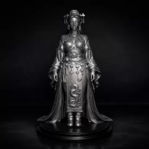 Chinese New Year Lady Statue 3D Print – Elegant Oriental Woman Figurine, Lunar New Year Home Decor