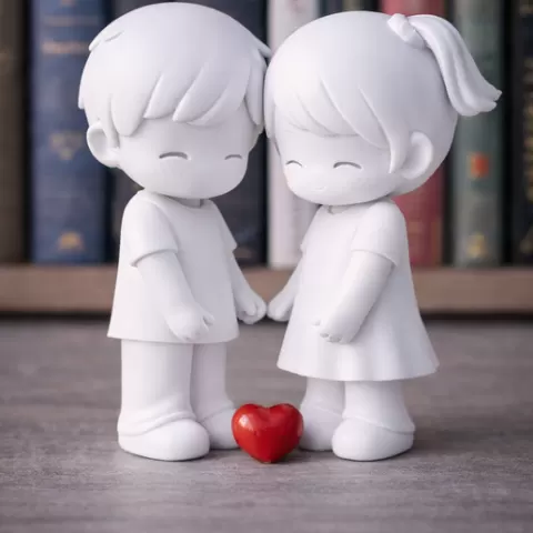 Valentine’s Day Cute Couple Figurine – Boy & Girl Standing with Heart – Romantic Love STL Decoration