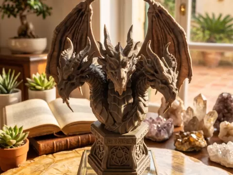 3-Headed Dragon Mythic Bust Statue