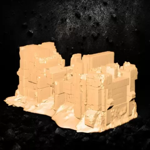 Damaged crenelated wall