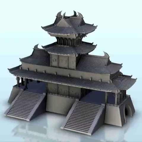 Grand Asian palace with tunnel stairs and tower 6 - Japan - Hartolia Miniatures