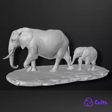 🐘🍼 Mother and Baby Elephant - Tender 3D sculpture on rock base 🐘🍼 Mother and Baby Elephant - Tender 3D sculpture on rock base 🪨✨🖨️