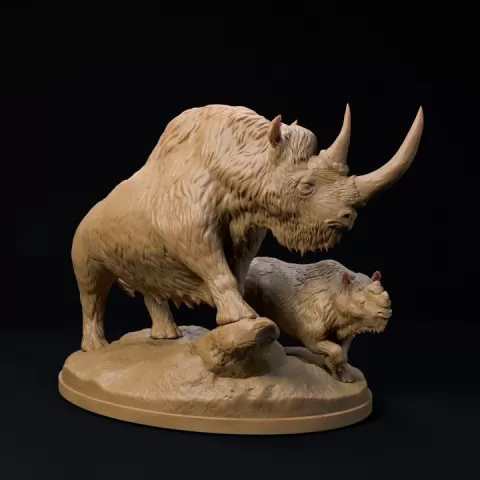 Woolly rhinoceros mother and calf 1-35 scale pre-supported prehistoric rhinoceros by Dino and Dog