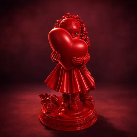 Valentine Girl Holding Heart Statue – Romantic 3D Printed Valentine Decor – Love Figurine Gift for Couples Anniversary Wedding Home