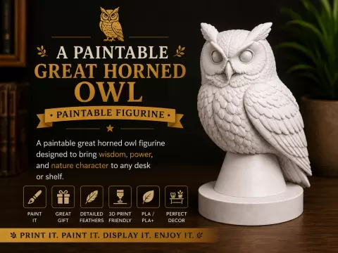 Paintable Great Horned Owl Figurine