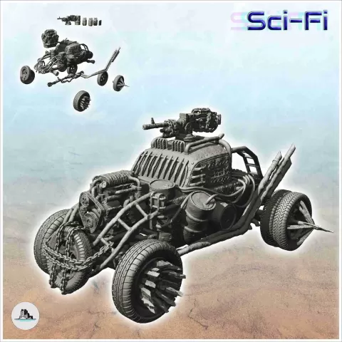 末日废土四轮轻型车，配备炮塔武器（12）- - Hartolia Miniatures