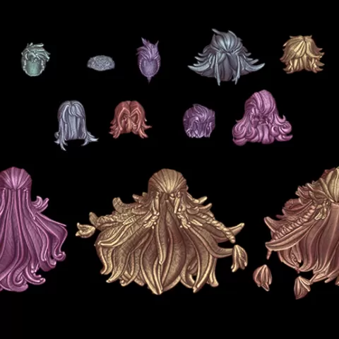 98 Sculpted Hair Pieces (and some Beards) Pack, for 3d printing, KItbash HairStyles, Hair for 3d printing