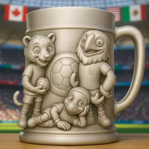 2026 Soccer Fan Beer Mug - ZAYU, AERO & MOKO Mascot Edition | Engraved Football Stein / Coffee Cup | World Cup Collectible