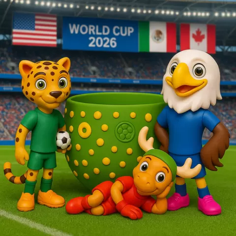 2026 Soccer Celebration Bowl - ZAYU, AERO & MOKO Fan Mascot Edition | World Cup Inspired Candy Jar / Organizer / Cookie Cup | Textured Football Design