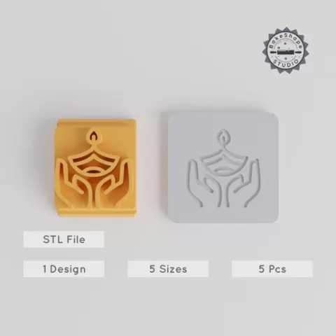 Diwali Stamp Tile, 5-Piece Set, Festival Candle & Light Festival Designs, 20-40mm, Perfect for Clay & Cookies