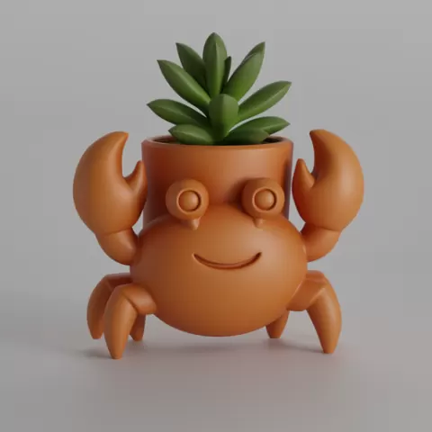 Cute Crab Planter Pot 3D Model Digital File Succulent Holder Cartoon Crab Decor Printable Cute Animal Planter STL Design