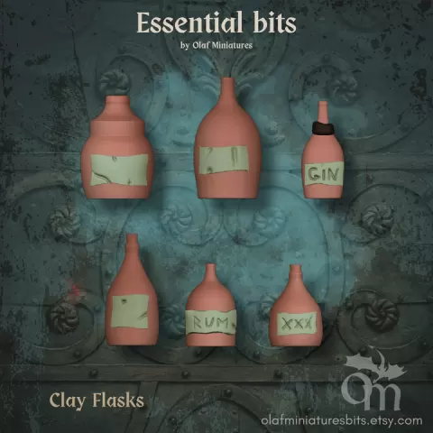 Clay Flasks - with labels by Olaf Miniatures Bits