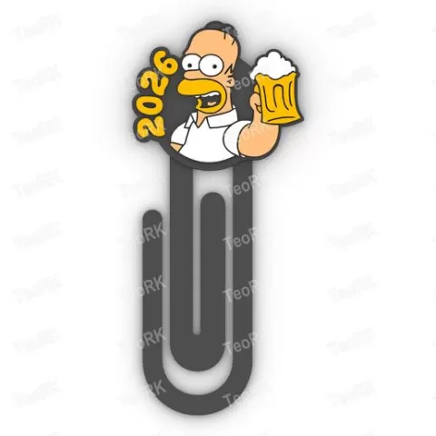 Paperclip HOMER SIMPSON - NEW YEAR'S PARTY 2026 - bookmark - 3MF pre-painted , STL