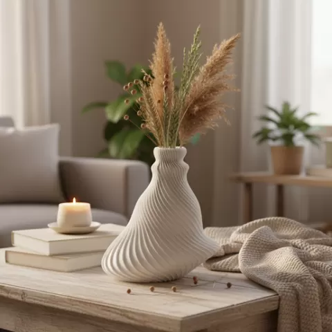 Sculptural PLA Vase STL - Minimalist Cozy Aesthetic 3D Print Model - Unique Wavy Dried Flower Decor