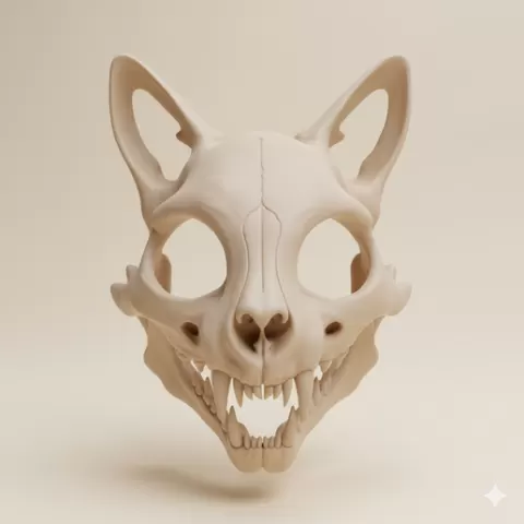 Cat skeleton mask with ears - Halloween, spooky, scary, horror, creepy, haunted, October 31, trick or treat, pumpkin, jack o’ lantern, jackolantern, ghost, skeleton, skull, zombie, witch, vampire, monster, mummy, Frankenstein 3D Model