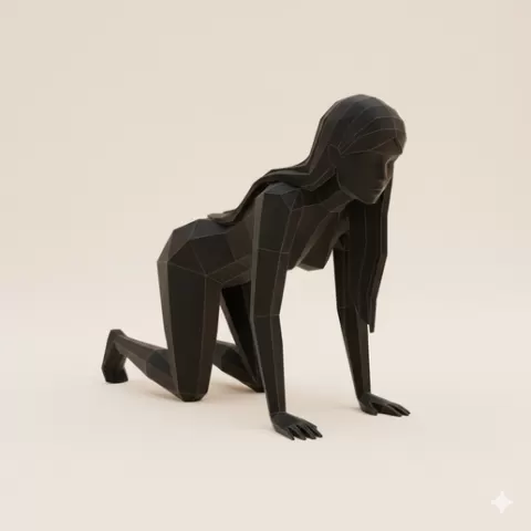 low poly Crawling girl with long black hair - Halloween, spooky, scary, horror, creepy, haunted, October 31, trick or treat, pumpkin, jack o’ lantern, jackolantern, ghost, skeleton, skull, zombie, witch, vampire, monster, mummy, Frankenstein 3D Model