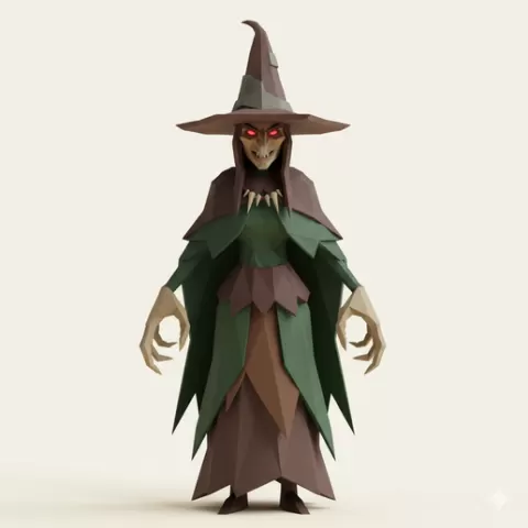 low poly Baba Yaga witch with twisted hands - Halloween, spooky, scary, horror, creepy, haunted, October 31, trick or treat, pumpkin, jack o’ lantern, jackolantern, ghost, skeleton, skull, zombie, witch, vampire, monster, mummy, Frankenstein 3D Model