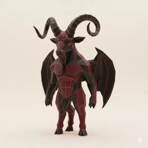 low poly Demon Goat (Baphomet inspired) - Halloween, spooky, scary, horror, creepy, haunted, October 31, trick or treat, pumpkin, jack o’ lantern, jackolantern, ghost, skeleton, skull, zombie, witch, vampire, monster, mummy, Frankenstein 3D Model