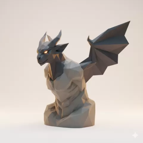 low poly Gargoyle waking from stone form - Halloween, spooky, scary, horror, creepy, haunted, October 31, trick or treat, pumpkin, jack o’ lantern, jackolantern, ghost, skeleton, skull, zombie, witch, vampire, monster, mummy, Frankenstein 3D Model
