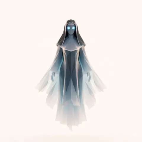 low poly Ghostly Nun with hollow eyes - Halloween, spooky, scary, horror, creepy, haunted, October 31, trick or treat, pumpkin, jack o’ lantern, jackolantern, ghost, skeleton, skull, zombie, witch, vampire, monster, mummy, Frankenstein 3D Model