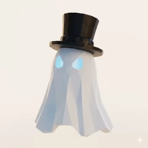 Ghost with top hat - Halloween, spooky, scary, horror, creepy, haunted, October 31, trick or treat, pumpkin, jack o’ lantern, jackolantern, ghost, skeleton, skull, zombie, witch, vampire, monster, mummy, Frankenstein 3D Model