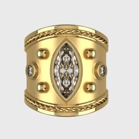 Byzantine Inspired Thick Ring with Large Bezel Set