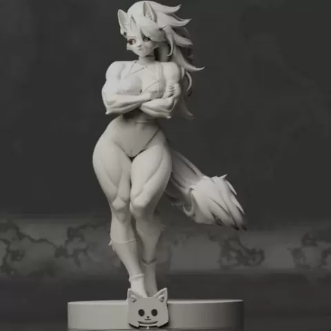 Sexy Curvy Furry Anthro Loona Wolf Muscular Big Mommy Hazbin Hotel Fanart STL